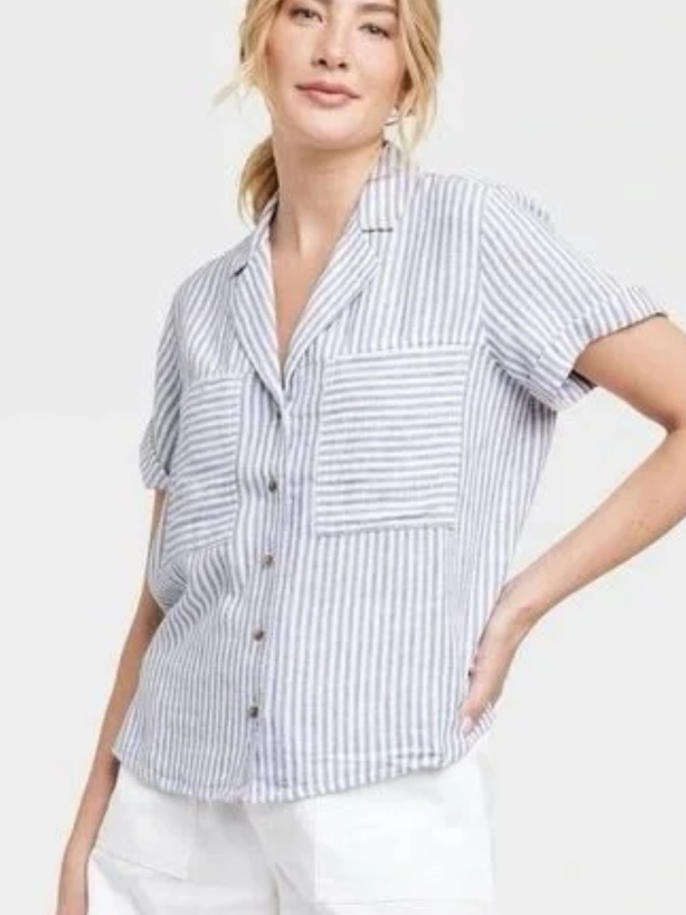Universal Thread Linen Blend Short Sleeve Button Up